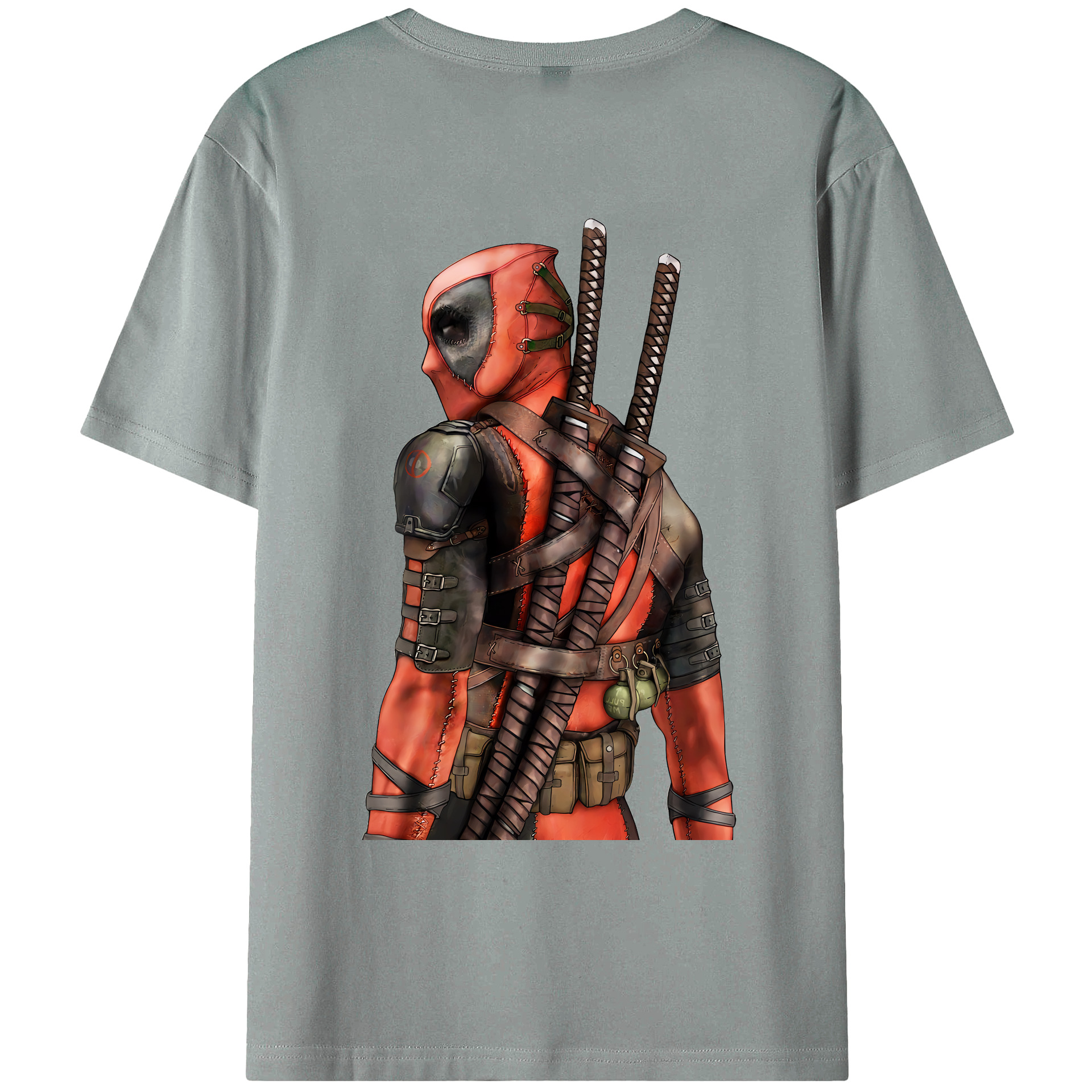 （画像用） Deadpool デッドプール 綿100％ メンズ半袖Tシャツ（バックプリント） 通気性